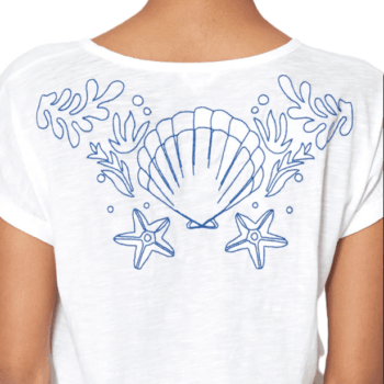 Tee Shirt Femmes A2621 Brodé dos Coquillages BATELA